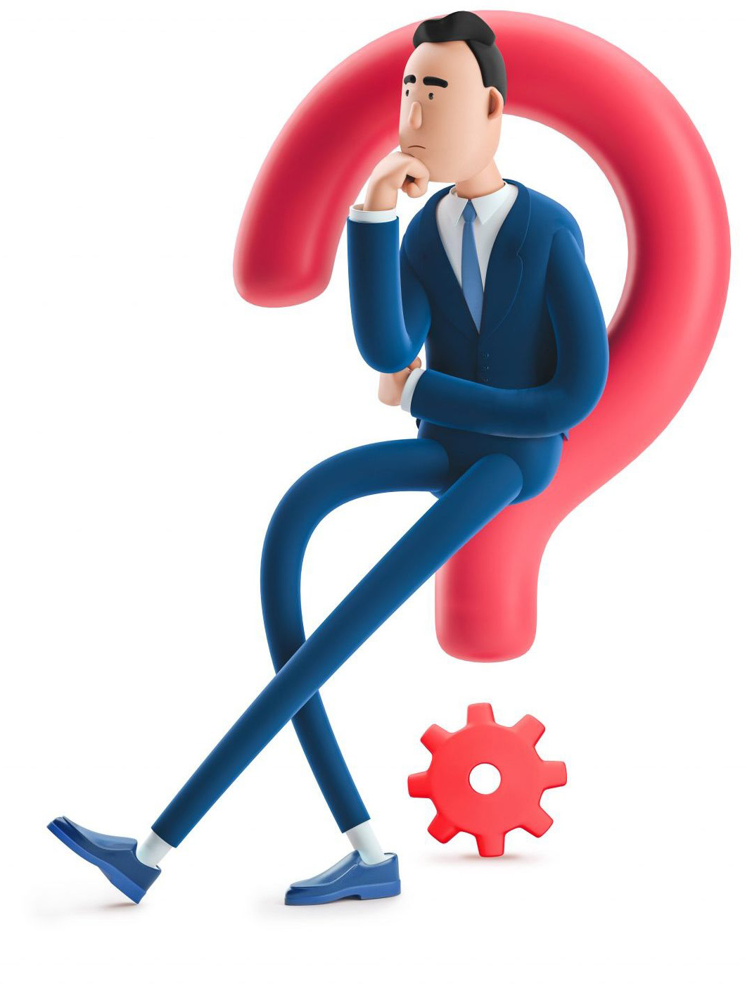 Immagine stilizzata di un uomo poggiato su un punto interrogativo