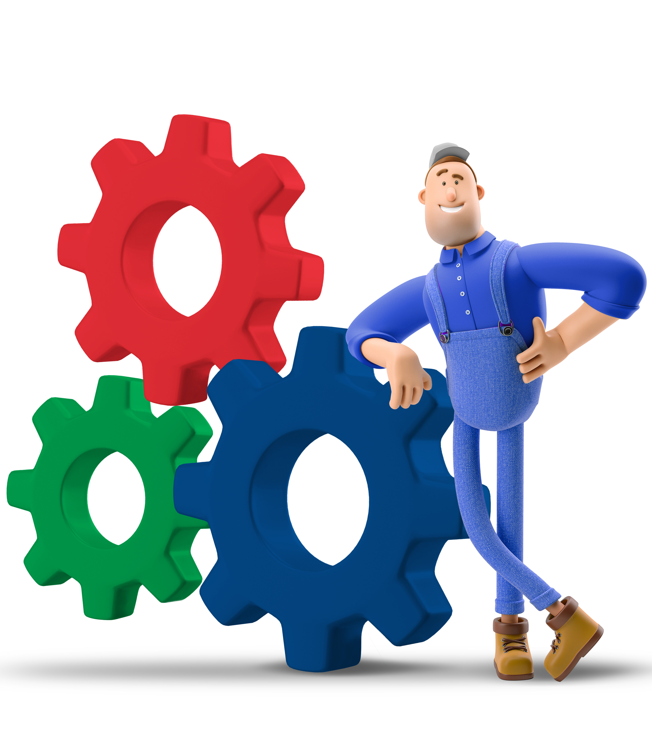 Immagine stilizzata di un uomo poggiato su degli i ingranaggi