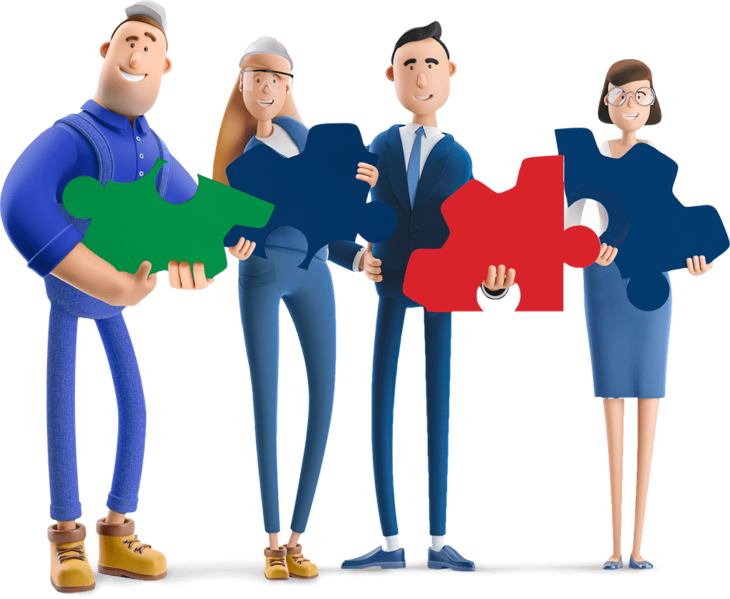 Immagine stilizzata di due uomini e due donne con in mano dei pezzi di puzzle