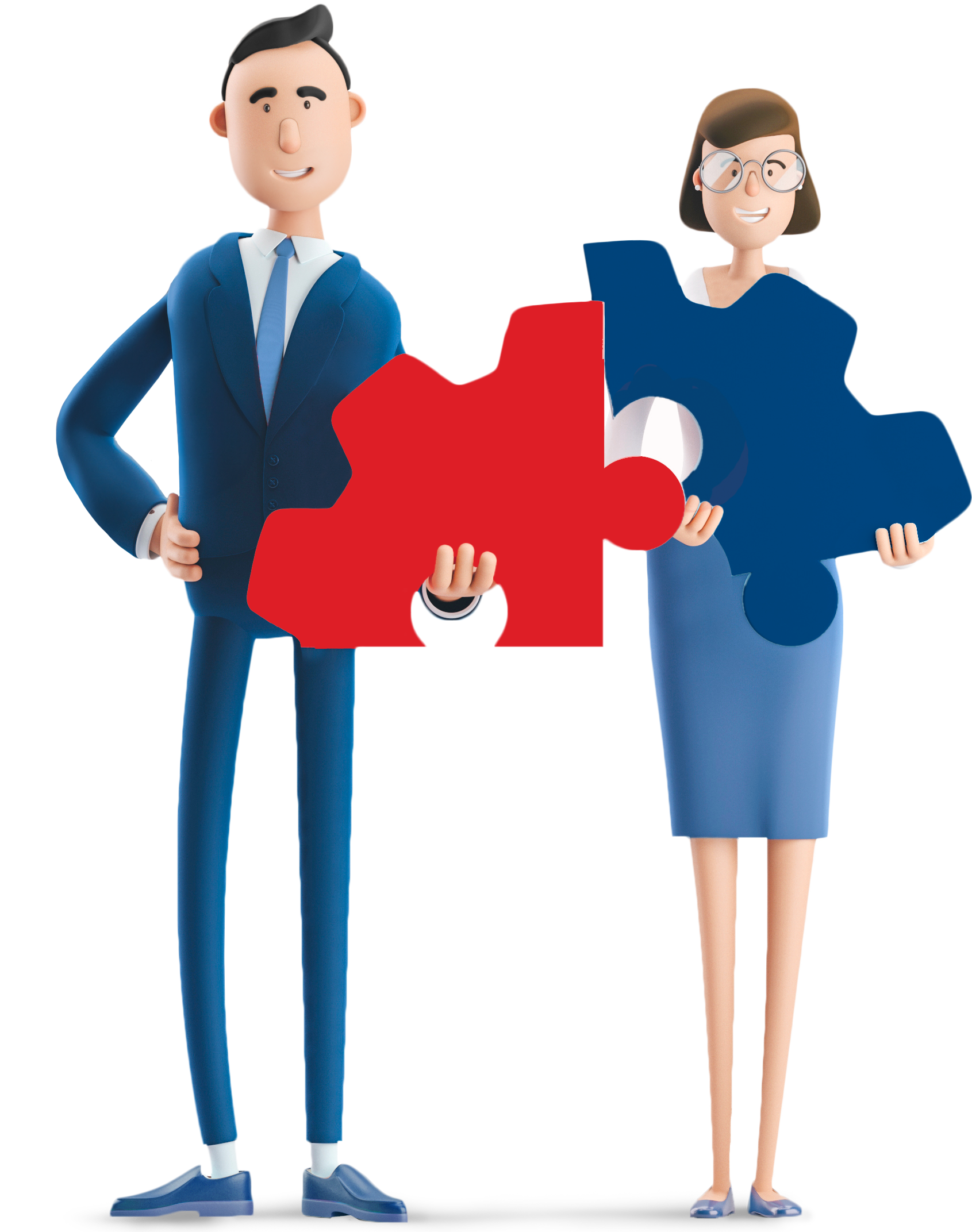 Immagine stilizzata di un uomo e una donna con dei pezzi di puzzle in mano