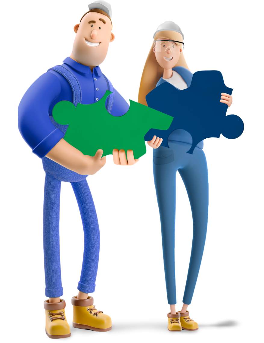 Immagine stilizzata di un uomo e una donna con dei pezzi di puzzle in mano