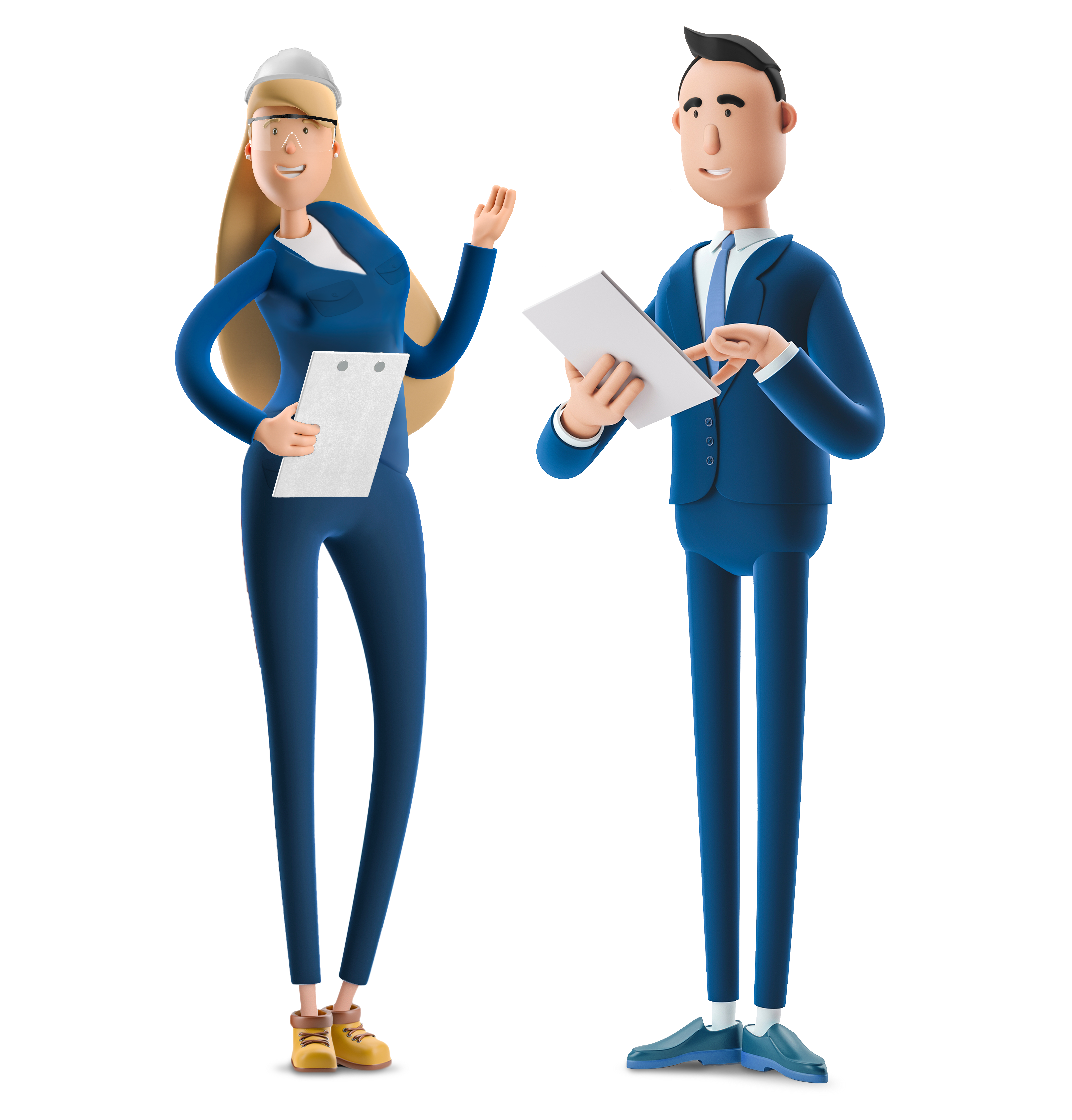 Immagine stilizzata di un uomo e una donna con dei tablet in mano