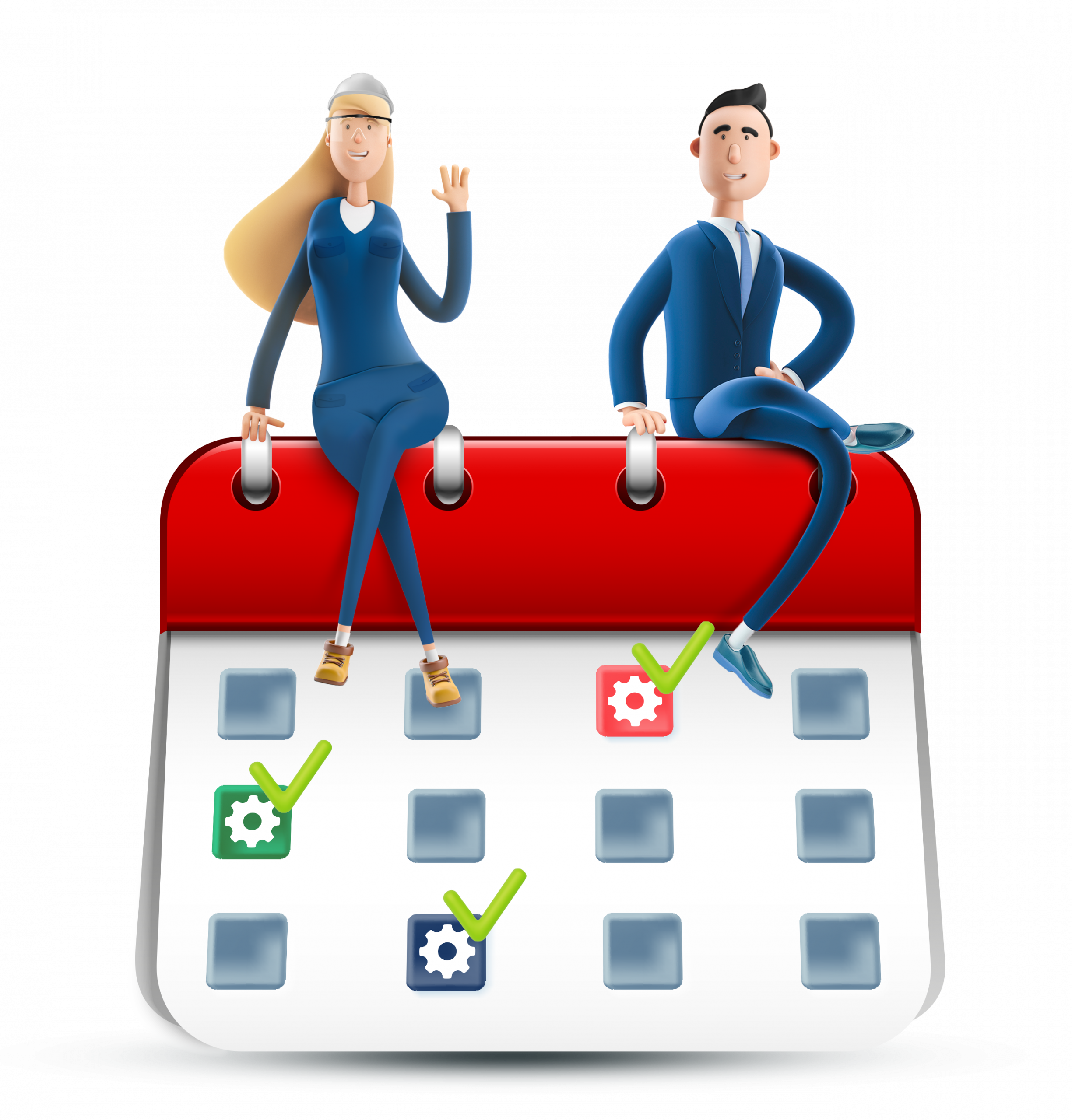 Immagine stilizzata di una donna e un uomo seduti su un calendario